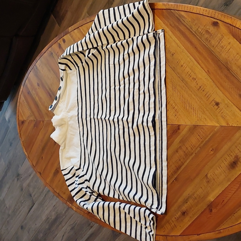 J. Crew White and Navy Striped Long-Sleeve Top